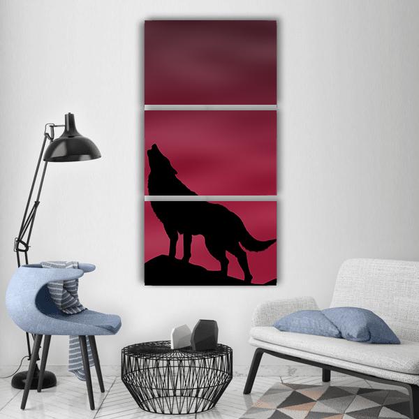Howling Wolf At Moon Vertical Canvas Wall Art-3 Vertical-Gallery Wrap-12" x 25"-Tiaracle
