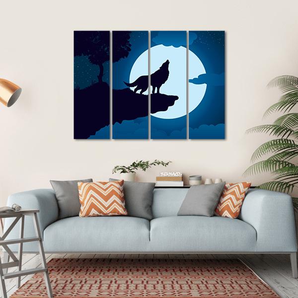 Howling Wolf Canvas Wall Art-4 Horizontal-Gallery Wrap-34" x 24"-Tiaracle