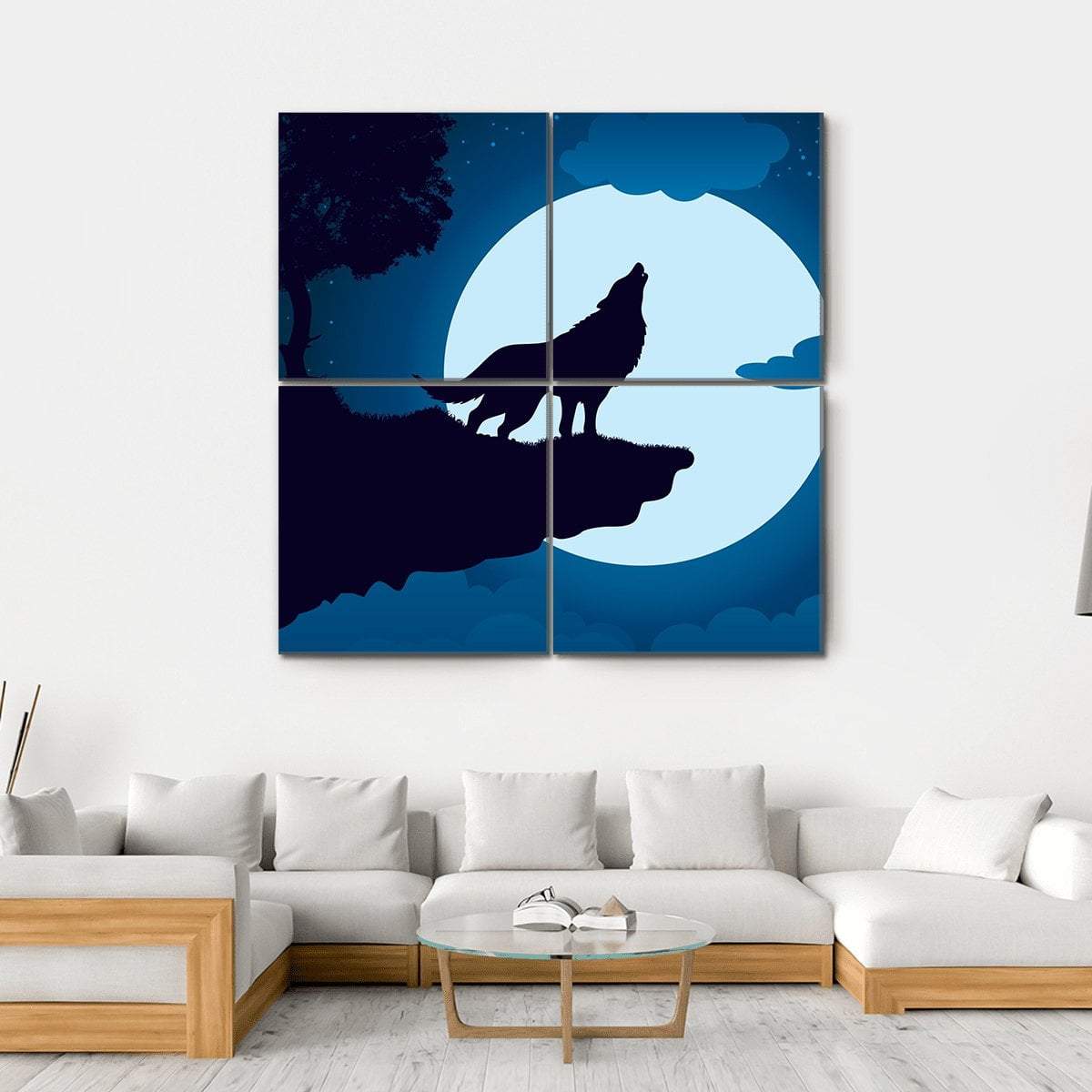 Howling Wolf Canvas Wall Art-4 Square-Gallery Wrap-17" x 17"-Tiaracle