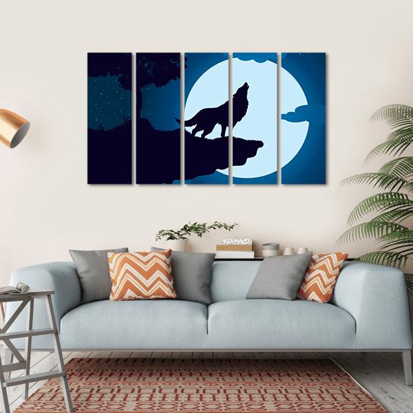 Howling Wolf Canvas Wall Art-5 Horizontal-Gallery Wrap-22" x 12"-Tiaracle