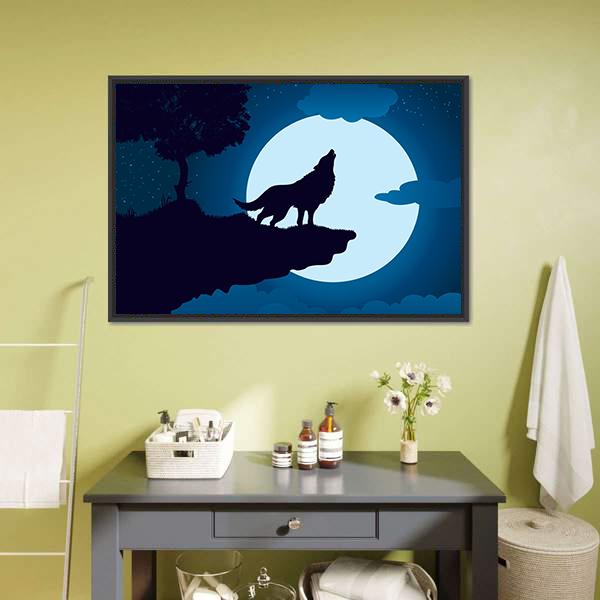 Howling Wolf Canvas Wall Art-1 Piece-Floating Frame-24" x 16"-Tiaracle