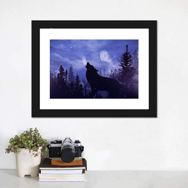 Howling Wolf In Forest Canvas Wall Art-1 Piece-Framed Print-20" x 16"-Tiaracle