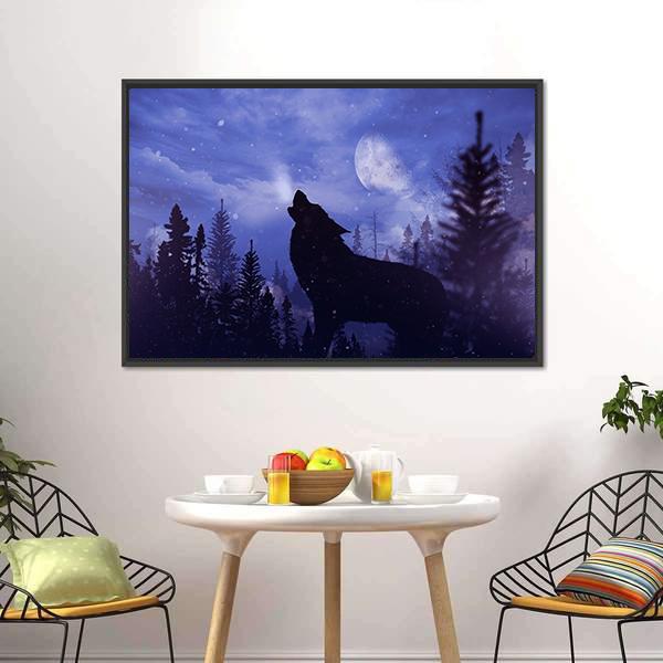 Howling Wolf In Forest Canvas Wall Art-5 Horizontal-Gallery Wrap-22" x 12"-Tiaracle