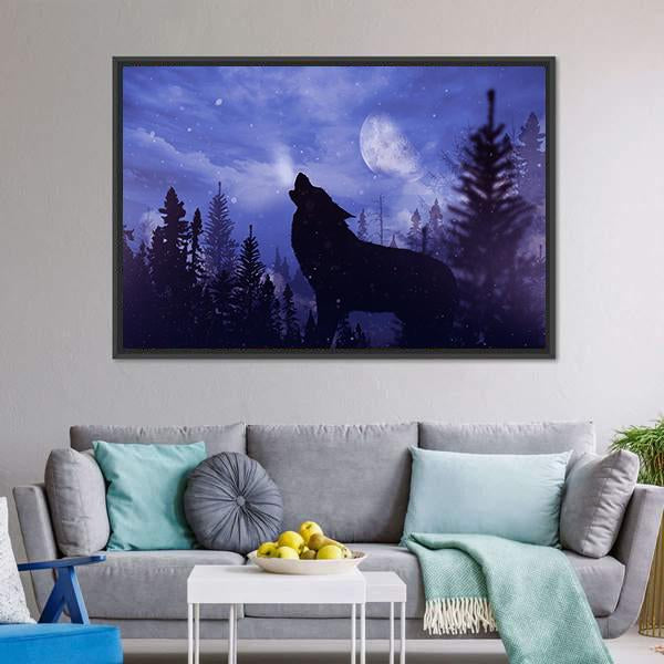 Howling Wolf In Forest Canvas Wall Art-5 Horizontal-Gallery Wrap-22" x 12"-Tiaracle