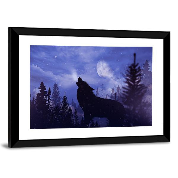 Howling Wolf In Forest Canvas Wall Art-5 Horizontal-Gallery Wrap-22" x 12"-Tiaracle
