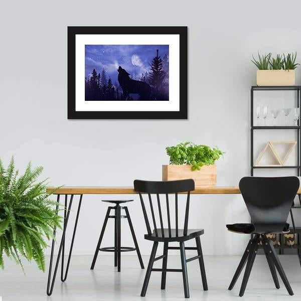 Howling Wolf In Forest Canvas Wall Art-5 Horizontal-Gallery Wrap-22" x 12"-Tiaracle