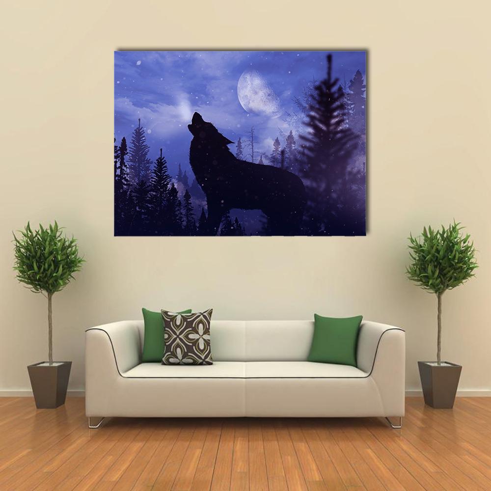Howling Wolf In Forest Canvas Wall Art-1 Piece-Gallery Wrap-36" x 24"-Tiaracle