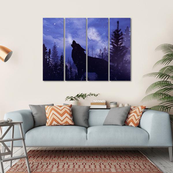 Howling Wolf In Forest Canvas Wall Art-4 Horizontal-Gallery Wrap-34" x 24"-Tiaracle