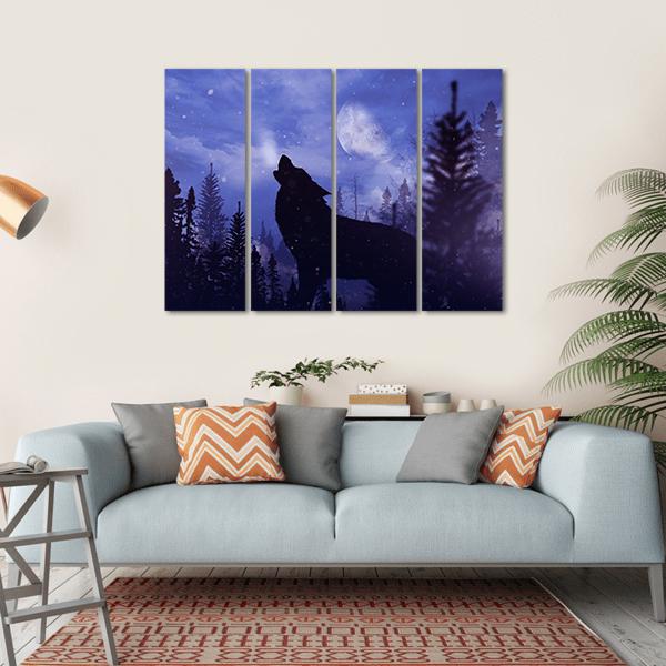 Howling Wolf In Forest Canvas Wall Art-1 Piece-Gallery Wrap-36" x 24"-Tiaracle