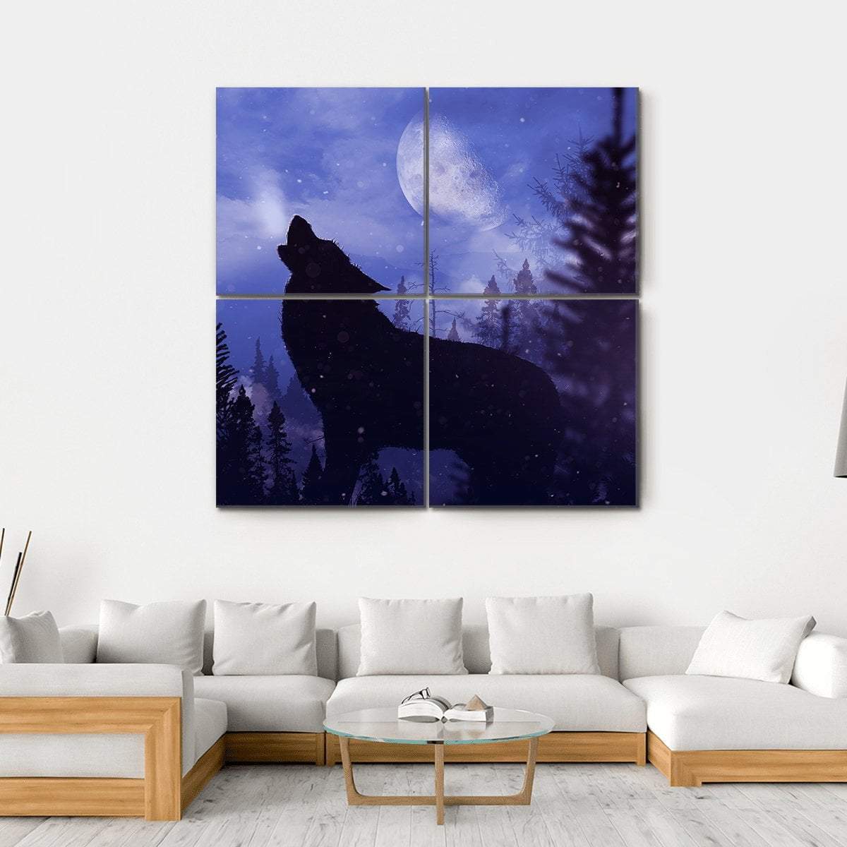 Howling Wolf In Forest Canvas Wall Art-4 Square-Gallery Wrap-17" x 17"-Tiaracle
