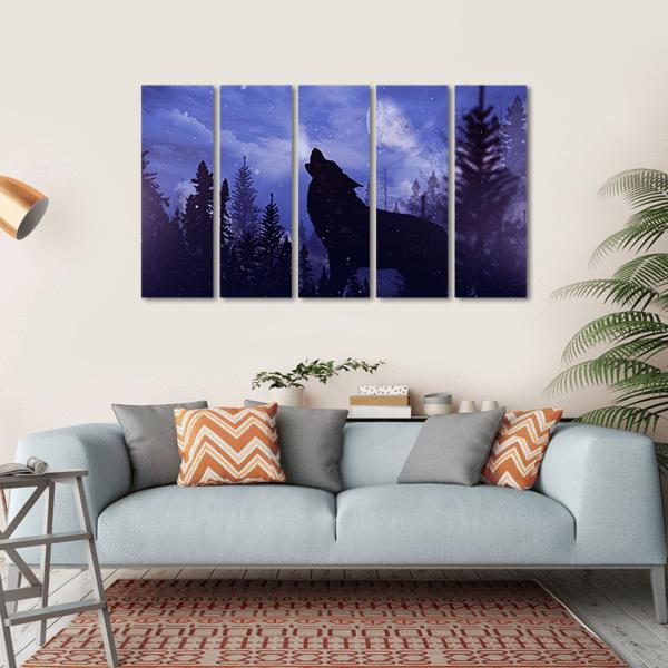 Howling Wolf In Forest Canvas Wall Art-5 Horizontal-Gallery Wrap-22" x 12"-Tiaracle