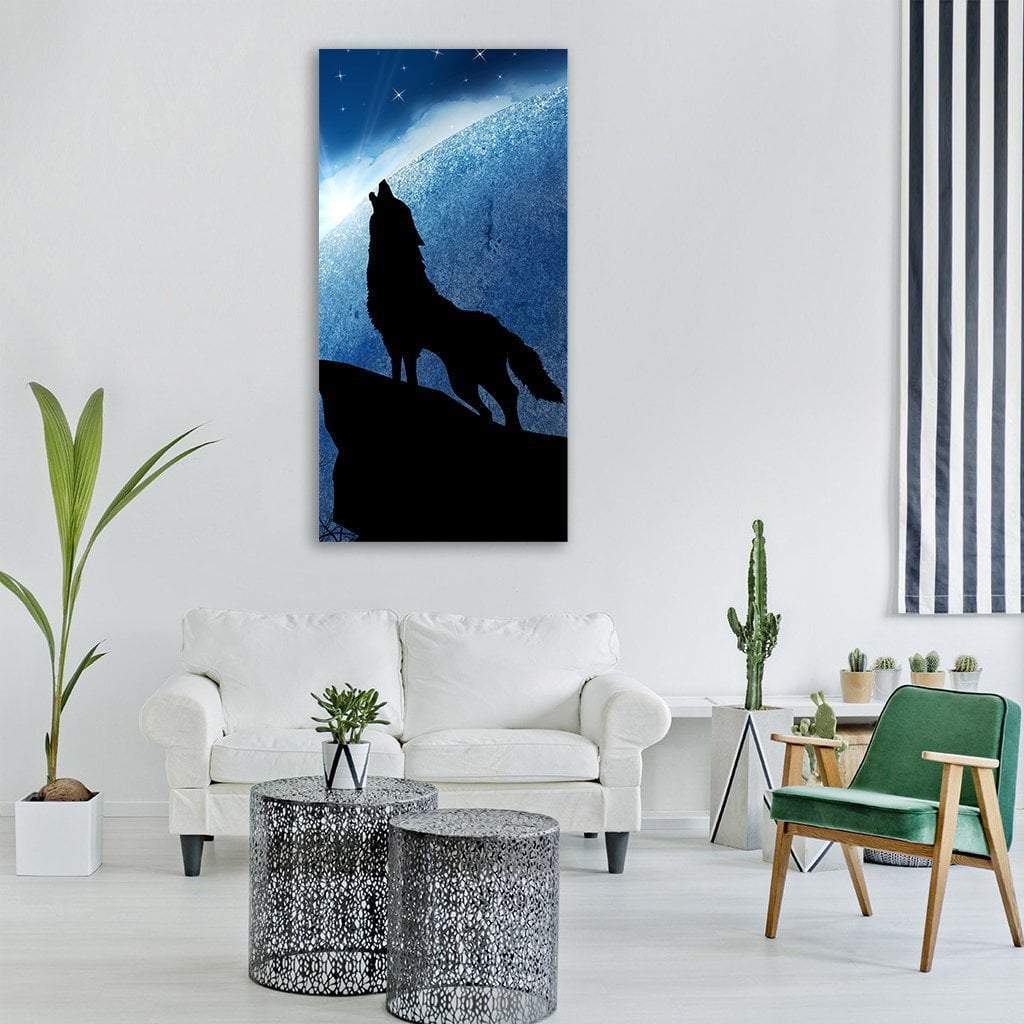 Howling Wolf At Night Vertical Canvas Wall Art-3 Vertical-Gallery Wrap-12" x 25"-Tiaracle