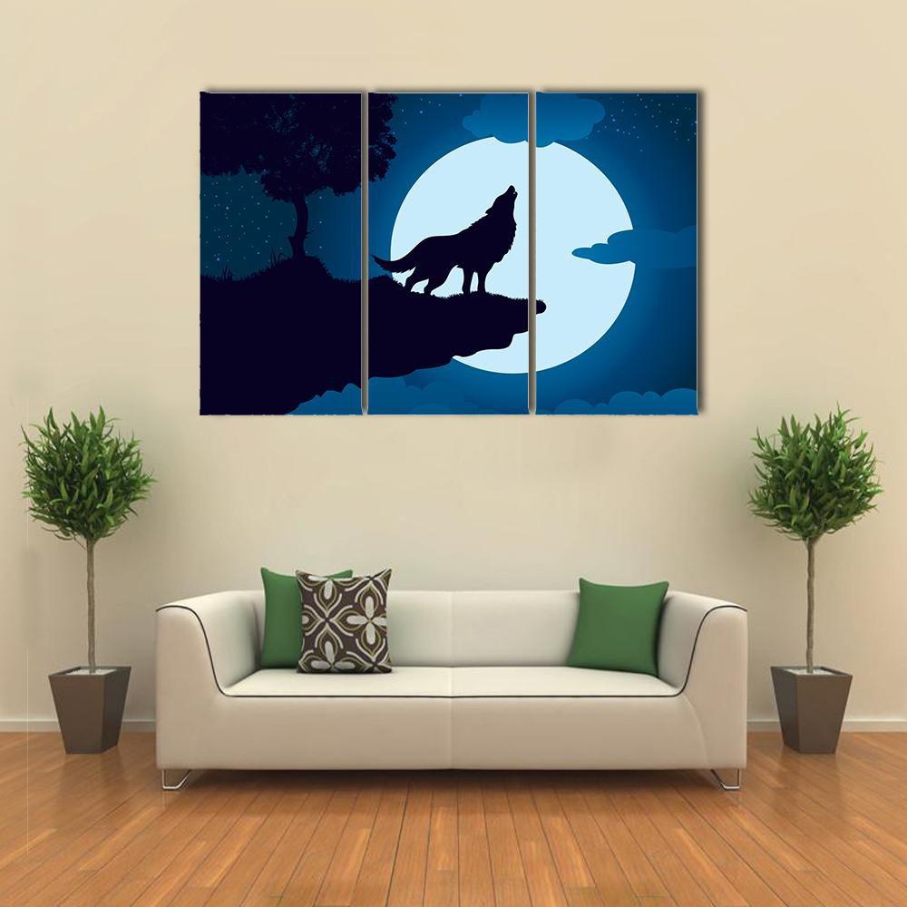 Howling Wolf Canvas Wall Art-3 Horizontal-Gallery Wrap-37&quot; x 24&quot;-Tiaracle