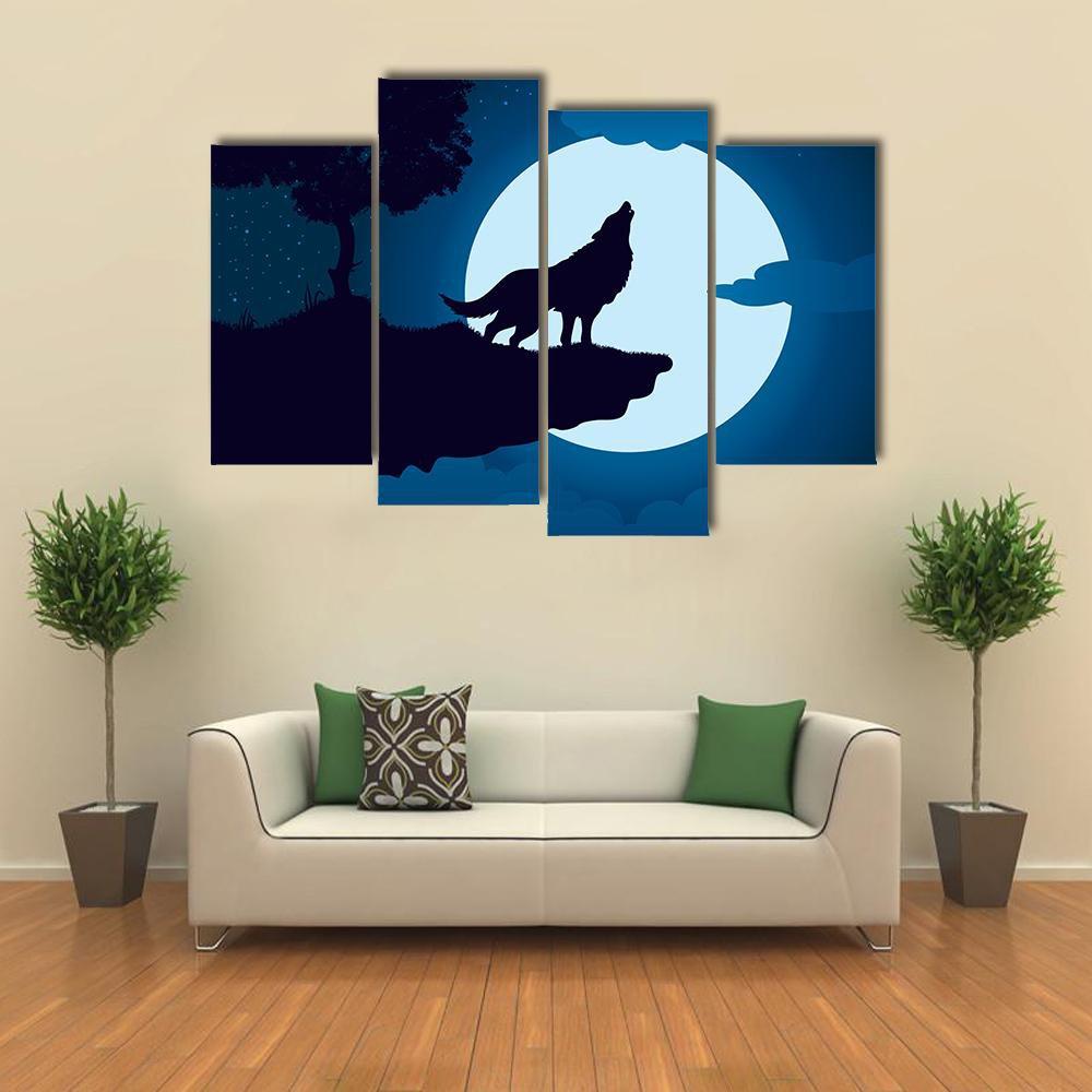 Howling Wolf Canvas Wall Art-4 Pop-Gallery Wrap-50&quot; x 32&quot;-Tiaracle