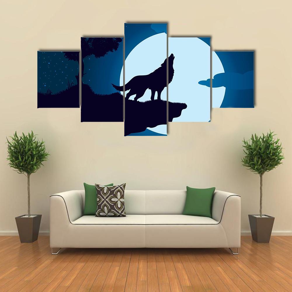 Howling Wolf Canvas Wall Art-5 Star-Gallery Wrap-62&quot; x 32&quot;-Tiaracle