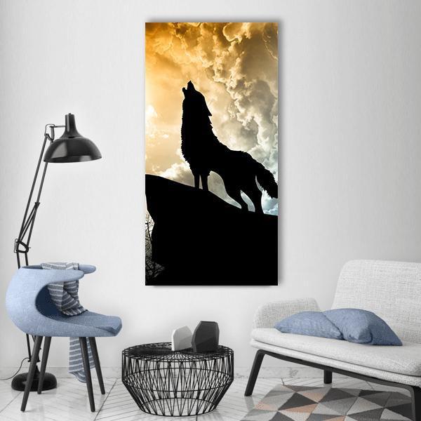 Silhouette Of Wolf Howling Vertical Canvas Wall Art-3 Vertical-Gallery Wrap-12" x 25"-Tiaracle