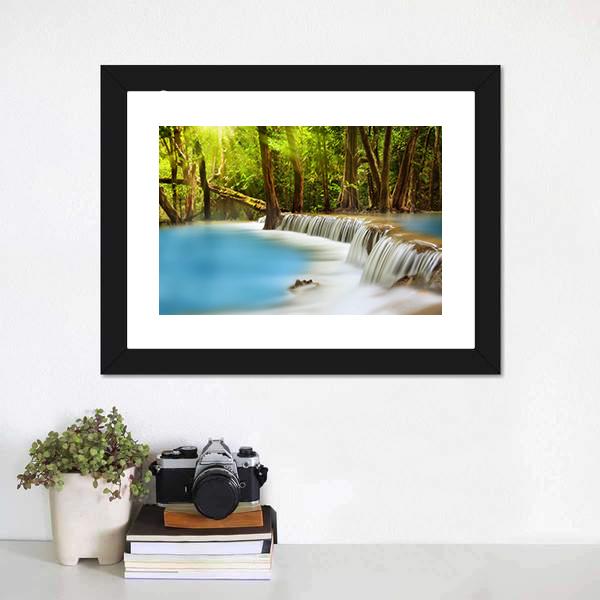 Huai Mae Kamin Waterfall Canvas Wall Art-1 Piece-Framed Print-20" x 16"-Tiaracle
