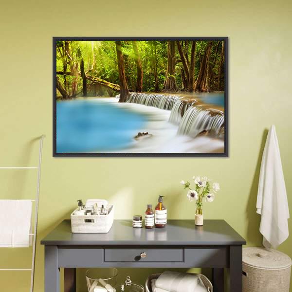 Huai Mae Kamin Waterfall Canvas Wall Art-1 Piece-Floating Frame-24" x 16"-Tiaracle