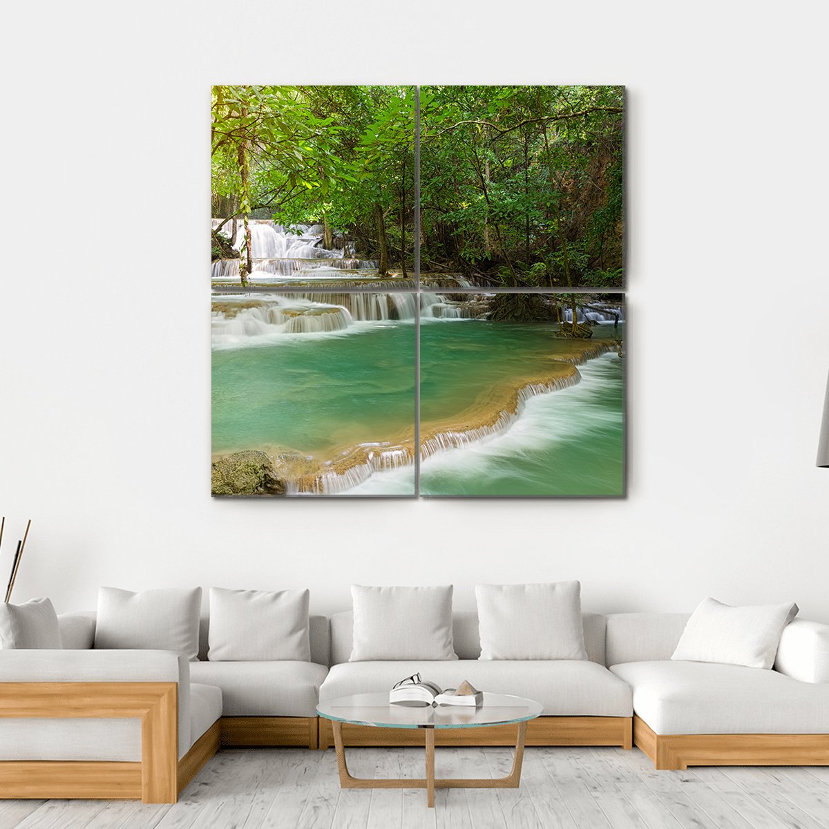 Huai Mae Kamin Waterfall Canvas Wall Art-4 Square-Gallery Wrap-17" x 17"-Tiaracle