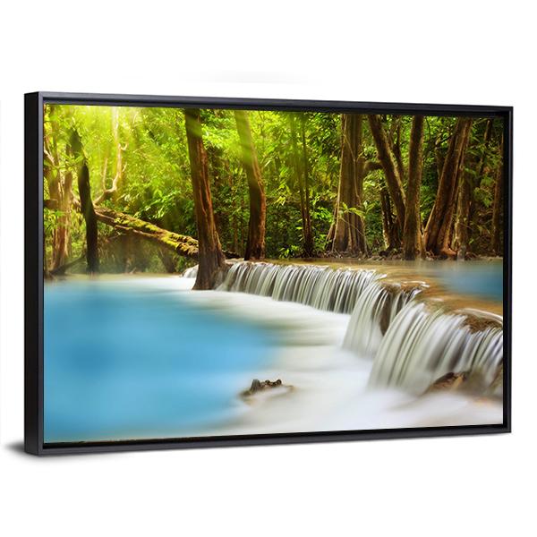 Huai Mae Kamin Waterfall Canvas Wall Art-3 Horizontal-Gallery Wrap-25" x 16"-Tiaracle