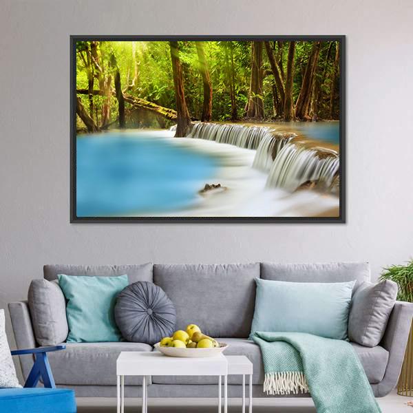 Huai Mae Kamin Waterfall Canvas Wall Art-3 Horizontal-Gallery Wrap-25" x 16"-Tiaracle