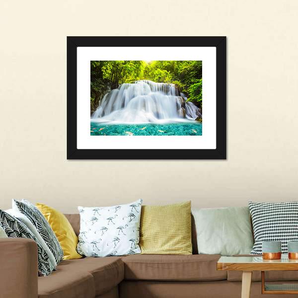 Huai Mae Kamin Waterfall In Kanchanaburi Canvas Wall Art-3 Horizontal-Gallery Wrap-25" x 16"-Tiaracle