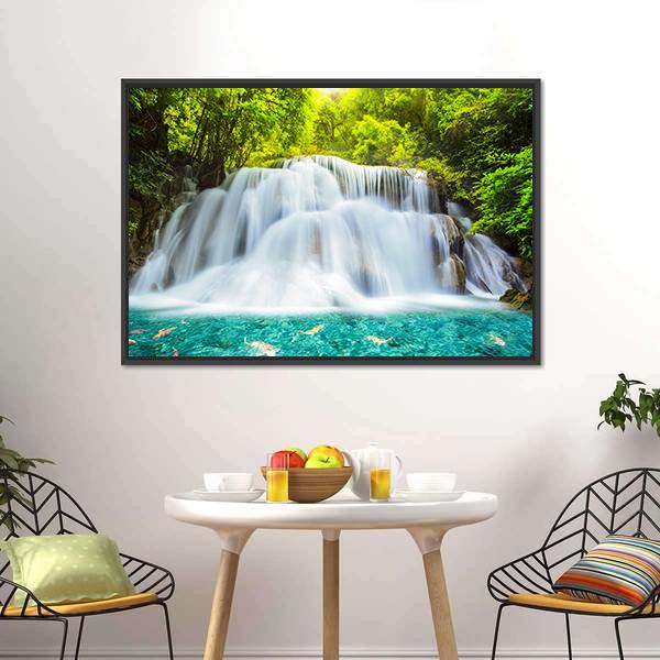 Huai Mae Kamin Waterfall In Kanchanaburi Canvas Wall Art-3 Horizontal-Gallery Wrap-25" x 16"-Tiaracle
