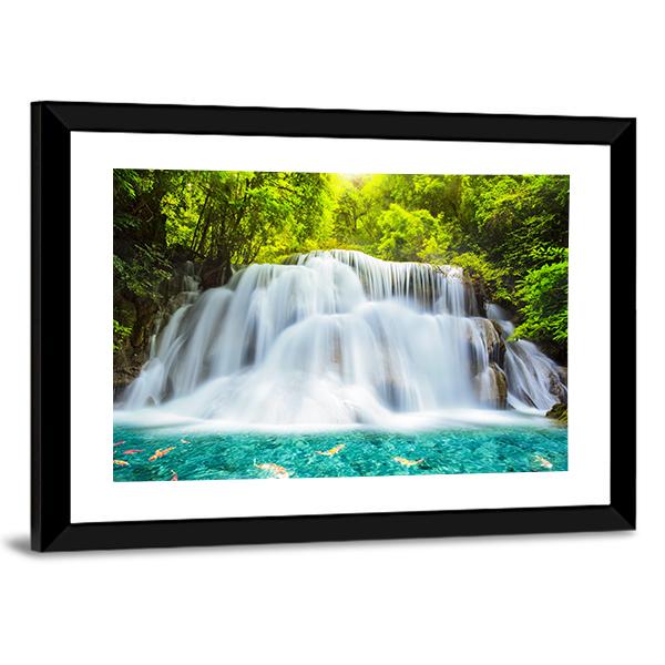 Huai Mae Kamin Waterfall In Kanchanaburi Canvas Wall Art-1 Piece-Framed Print-20" x 16"-Tiaracle