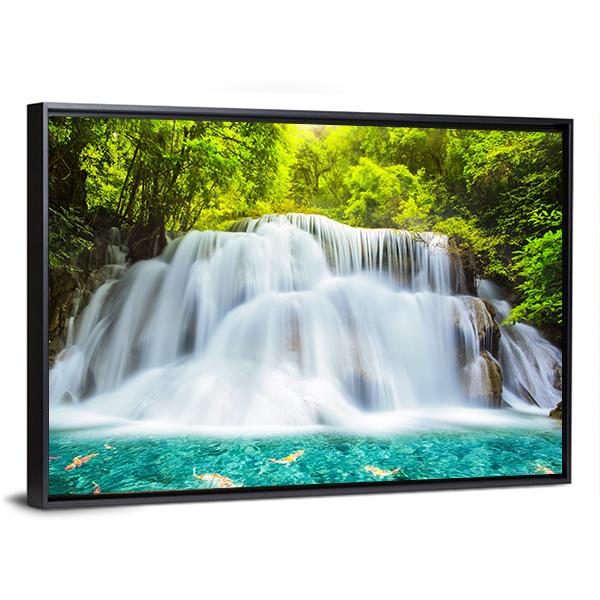 Huai Mae Kamin Waterfall In Kanchanaburi Canvas Wall Art-1 Piece-Floating Frame-24" x 16"-Tiaracle