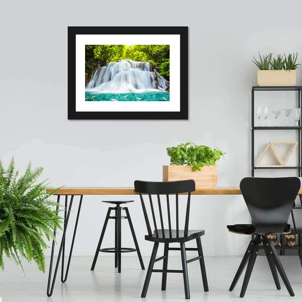Huai Mae Kamin Waterfall In Kanchanaburi Canvas Wall Art-3 Horizontal-Gallery Wrap-25" x 16"-Tiaracle