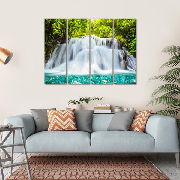 Huai Mae Kamin Waterfall In Kanchanaburi Canvas Wall Art-4 Horizontal-Gallery Wrap-34" x 24"-Tiaracle