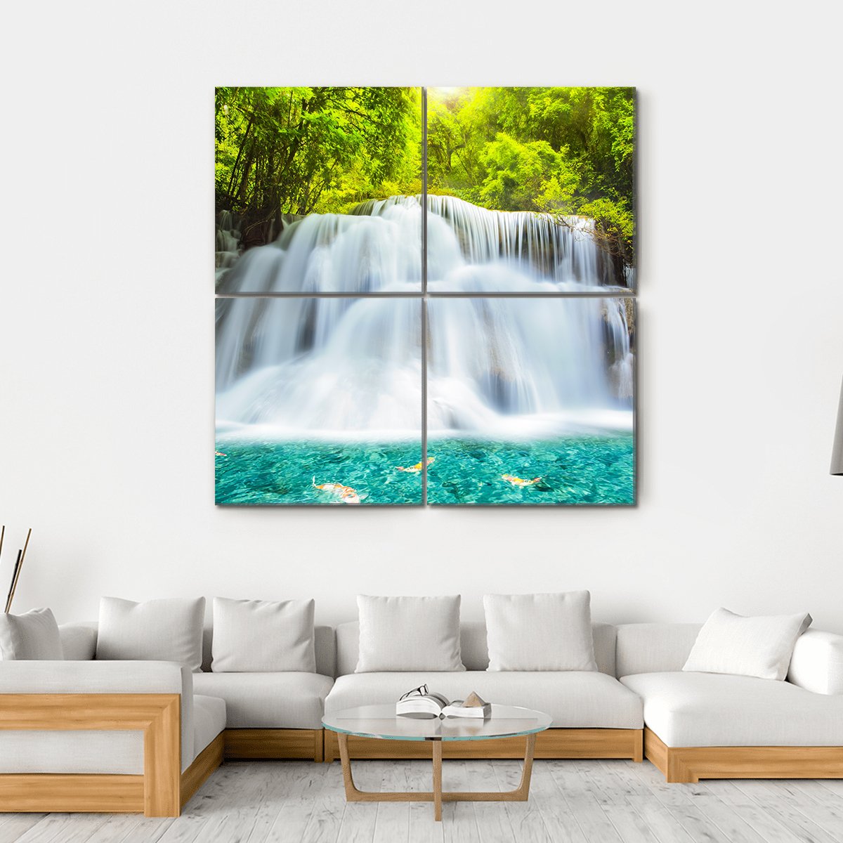 Huai Mae Kamin Waterfall In Kanchanaburi Canvas Wall Art-4 Square-Gallery Wrap-17" x 17"-Tiaracle