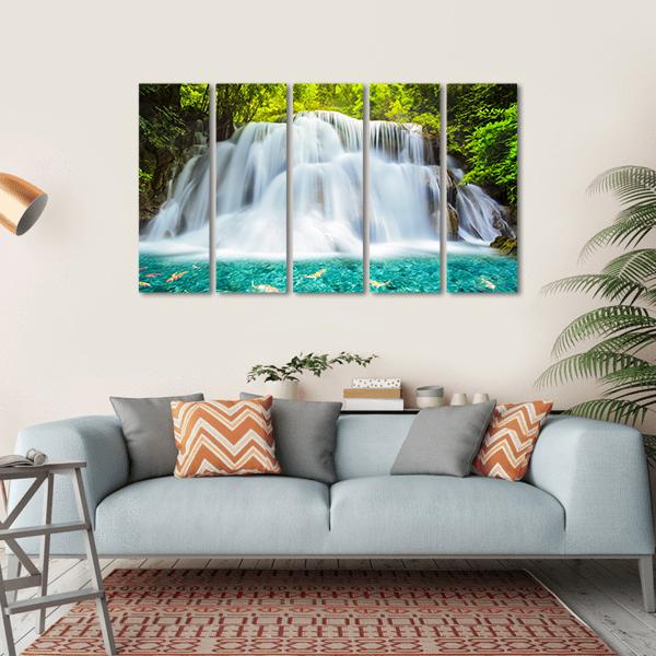 Huai Mae Kamin Waterfall In Kanchanaburi Canvas Wall Art-4 Horizontal-Gallery Wrap-34" x 24"-Tiaracle