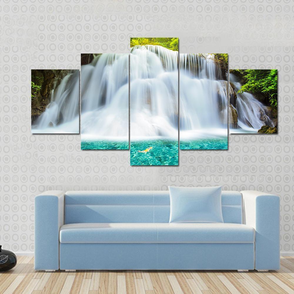 Huai Mae Kamin Waterfall In Kanchanaburi Canvas Wall Art-5 Star-Gallery Wrap-62" x 32"-Tiaracle