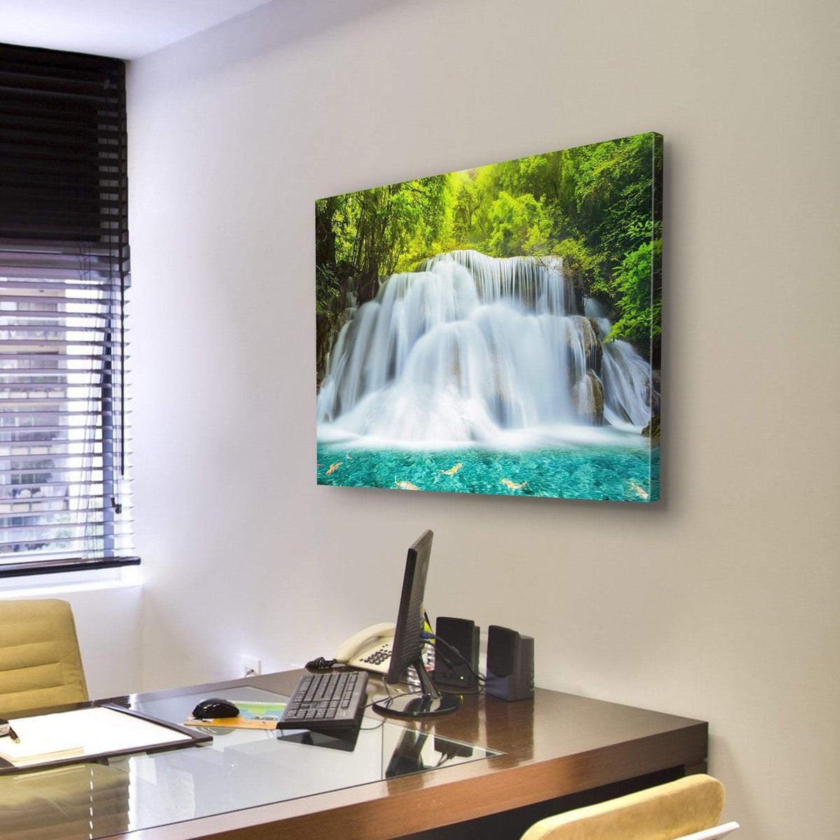 Huai Mae Kamin Waterfall In Kanchanaburi Canvas Wall Art-3 Horizontal-Gallery Wrap-25" x 16"-Tiaracle