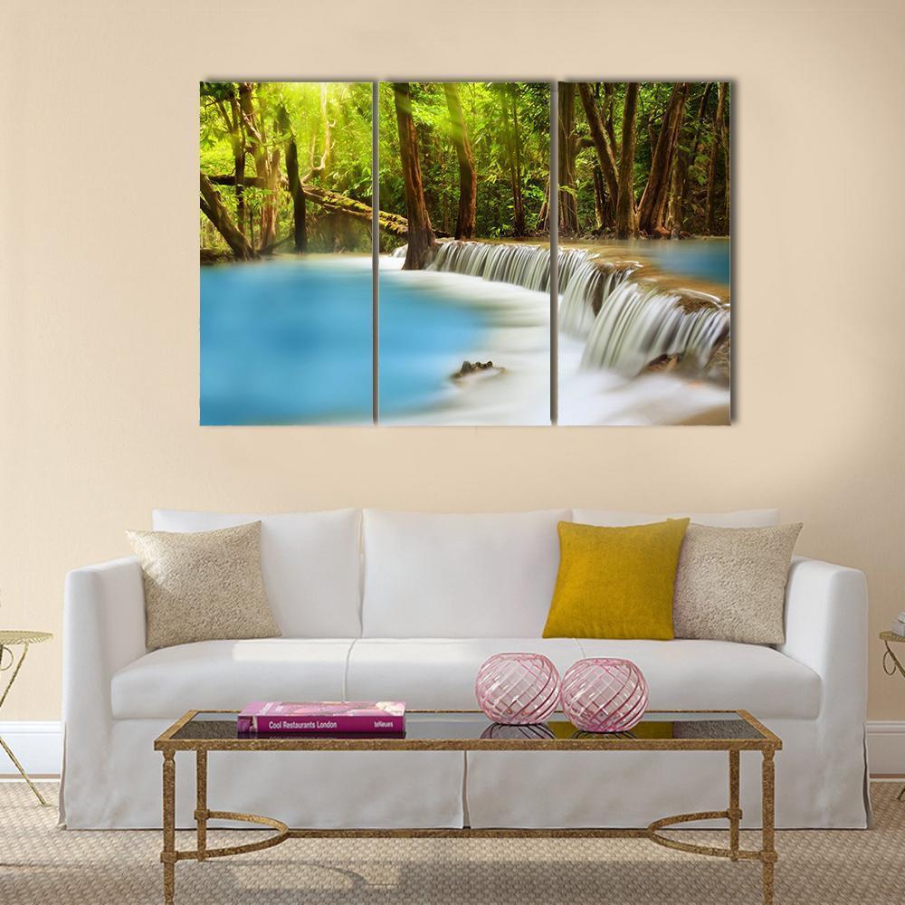 Huai Mae Kamin Waterfall Canvas Wall Art-3 Horizontal-Gallery Wrap-37" x 24"-Tiaracle