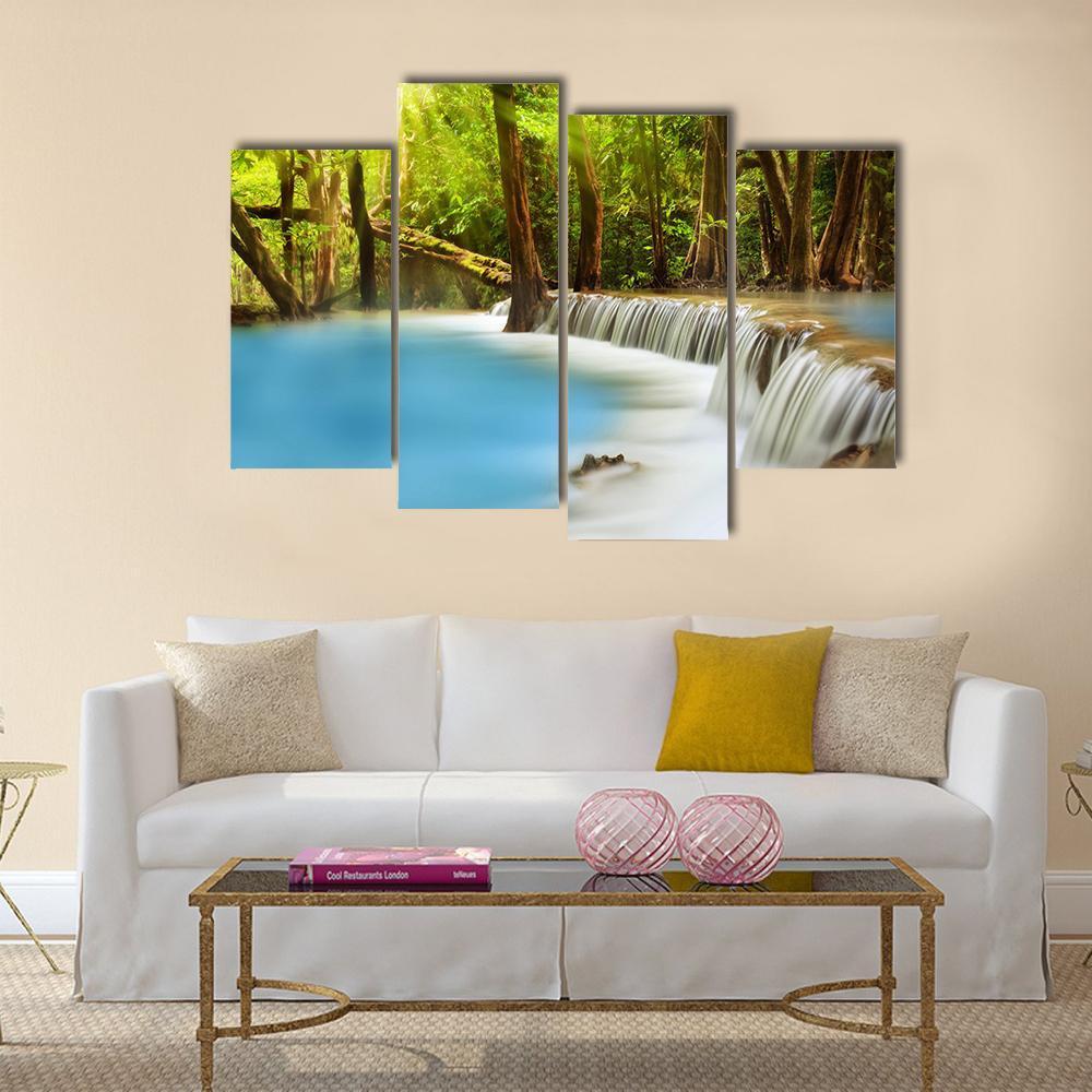 Huai Mae Kamin Waterfall Canvas Wall Art-4 Pop-Gallery Wrap-50" x 32"-Tiaracle