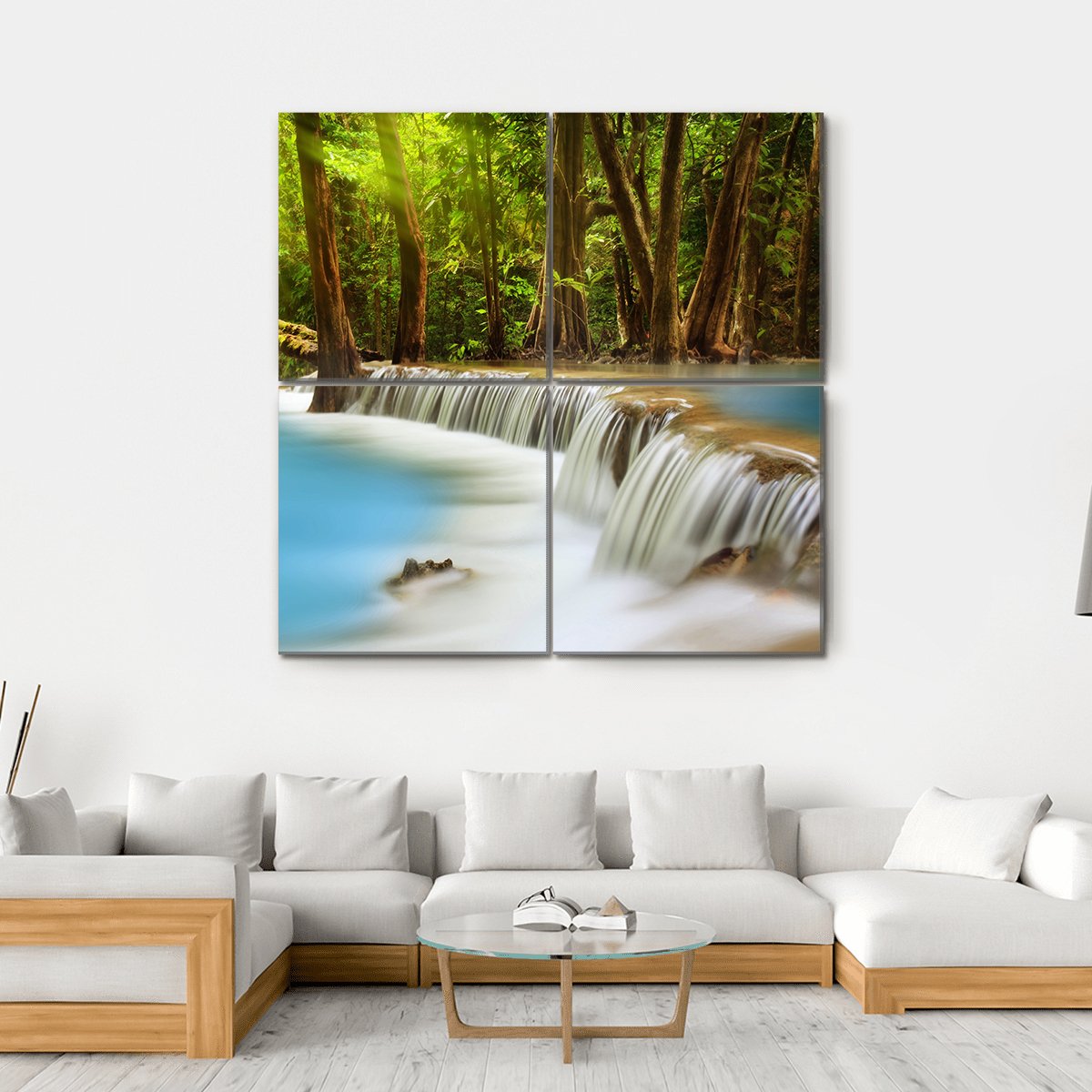 Huai Mae Kamin Waterfall Canvas Wall Art-4 Square-Gallery Wrap-17" x 17"-Tiaracle