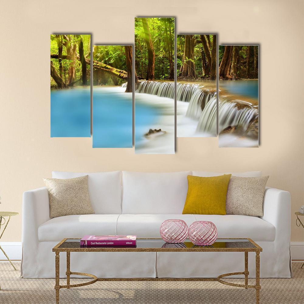 Huai Mae Kamin Waterfall Canvas Wall Art-5 Pop-Gallery Wrap-47" x 32"-Tiaracle