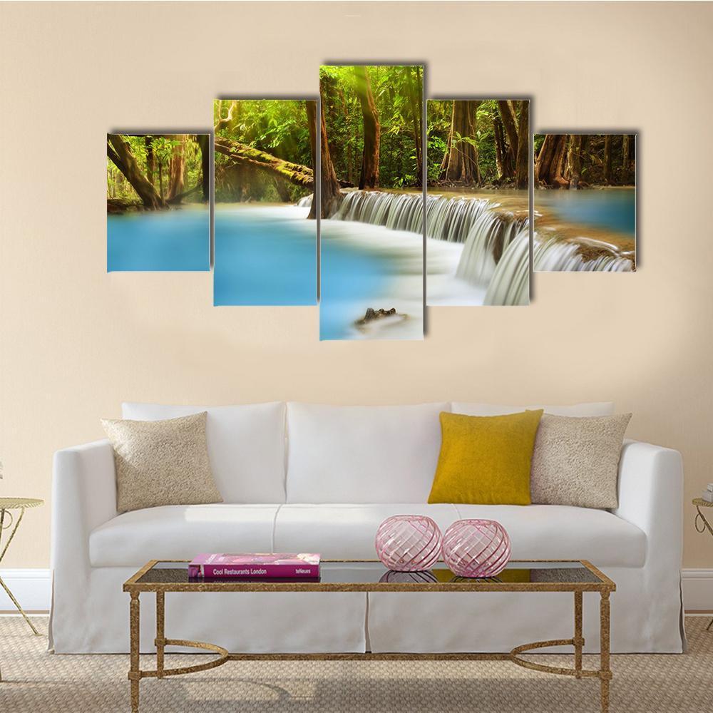 Huai Mae Kamin Waterfall Canvas Wall Art-5 Star-Gallery Wrap-62" x 32"-Tiaracle