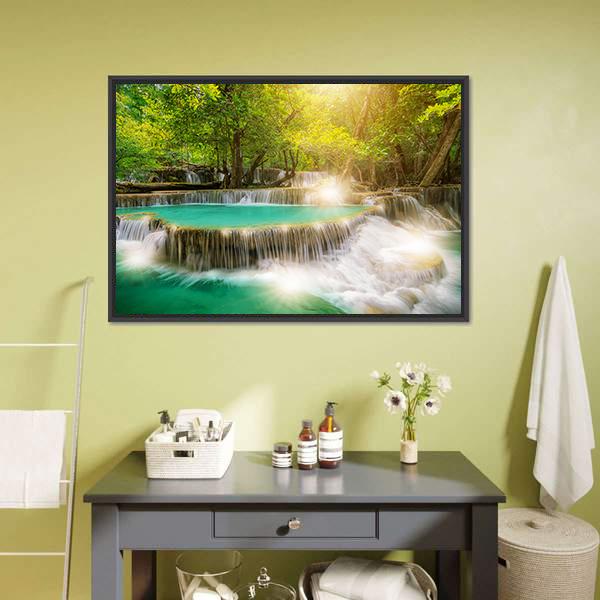 Huai Mae Kamin Waterfall Thailand Canvas Wall Art-1 Piece-Floating Frame-24" x 16"-Tiaracle