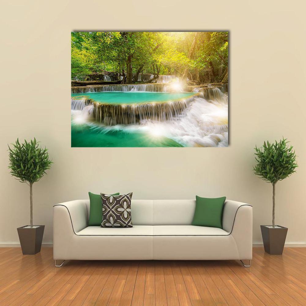 Huai Mae Kamin Waterfall Thailand Canvas Wall Art-4 Horizontal-Gallery Wrap-34" x 24"-Tiaracle