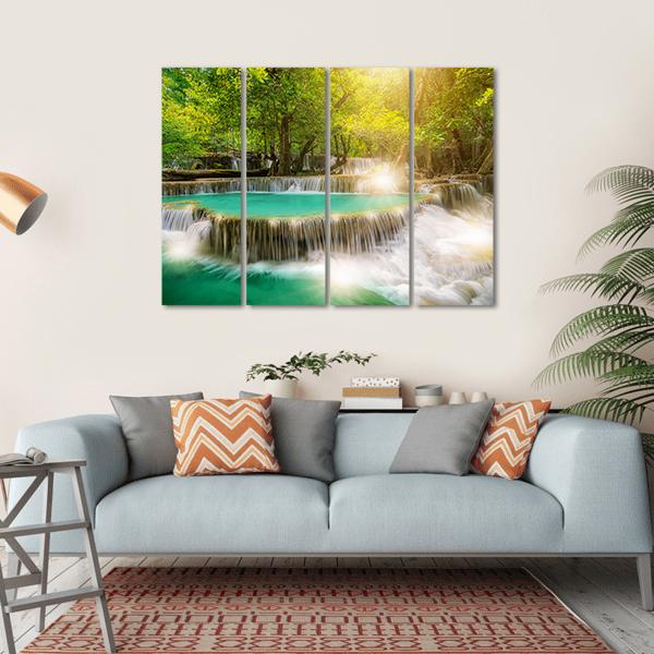 Huai Mae Kamin Waterfall Thailand Canvas Wall Art-4 Horizontal-Gallery Wrap-34" x 24"-Tiaracle