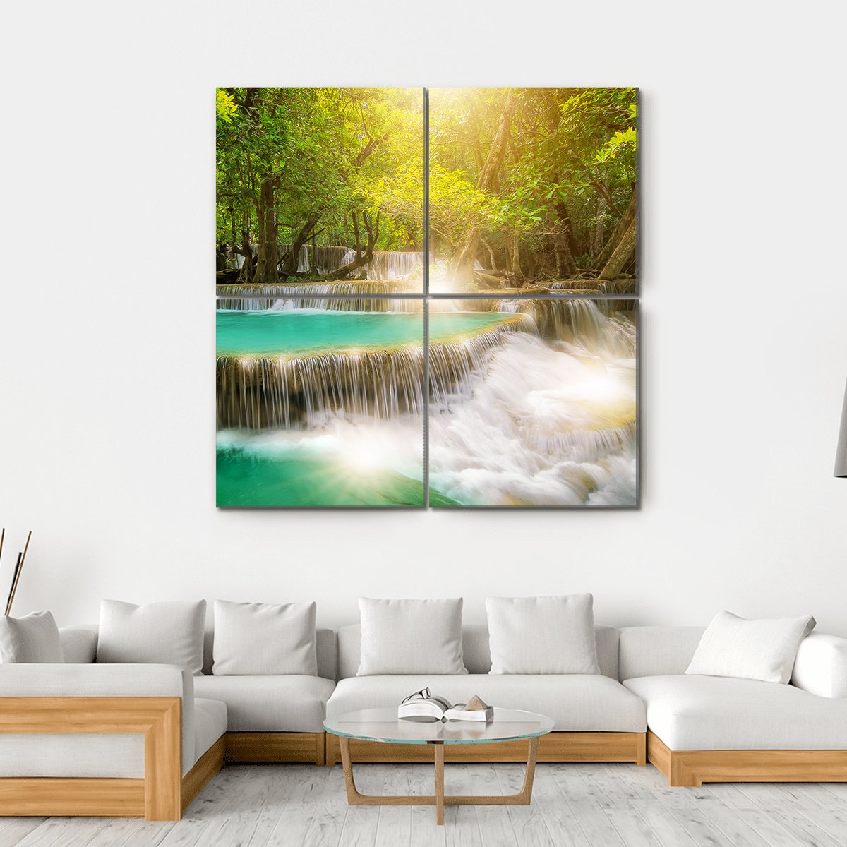 Huai Mae Kamin Waterfall Thailand Canvas Wall Art-4 Square-Gallery Wrap-17" x 17"-Tiaracle
