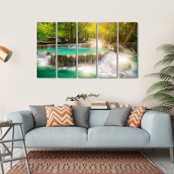 Huai Mae Kamin Waterfall Thailand Canvas Wall Art-5 Horizontal-Gallery Wrap-22" x 12"-Tiaracle