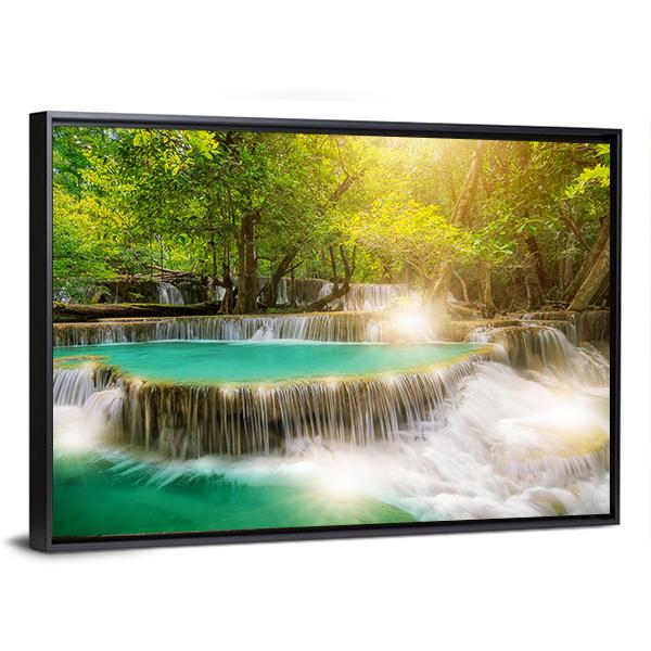 Huai Mae Kamin Waterfall Thailand Canvas Wall Art-3 Horizontal-Gallery Wrap-25" x 16"-Tiaracle