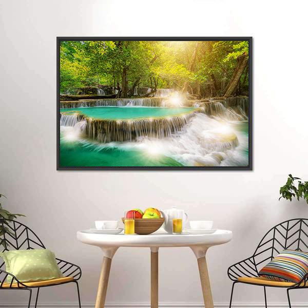 Huai Mae Kamin Waterfall Thailand Canvas Wall Art-3 Horizontal-Gallery Wrap-25" x 16"-Tiaracle
