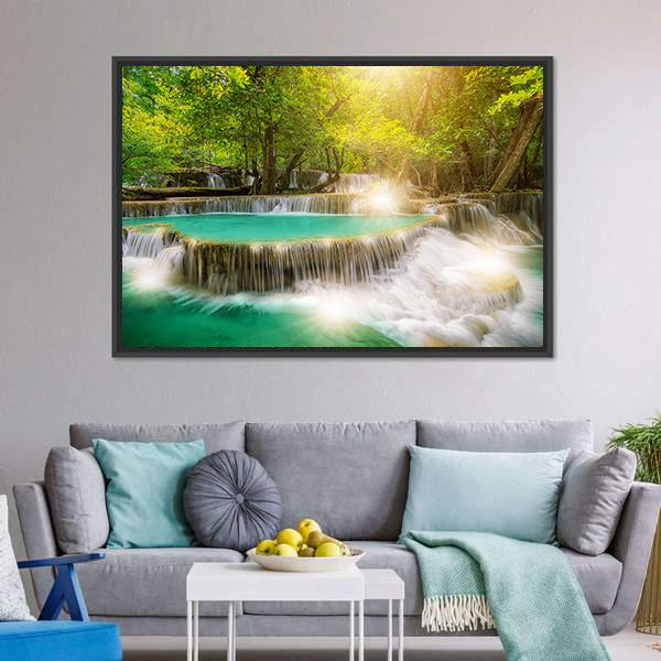 Huai Mae Kamin Waterfall Thailand Canvas Wall Art-3 Horizontal-Gallery Wrap-25" x 16"-Tiaracle
