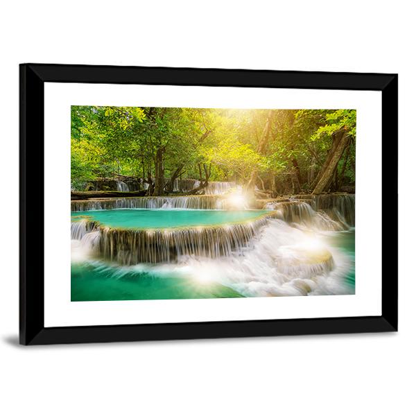 Huai Mae Kamin Waterfall Thailand Canvas Wall Art-3 Horizontal-Gallery Wrap-25" x 16"-Tiaracle