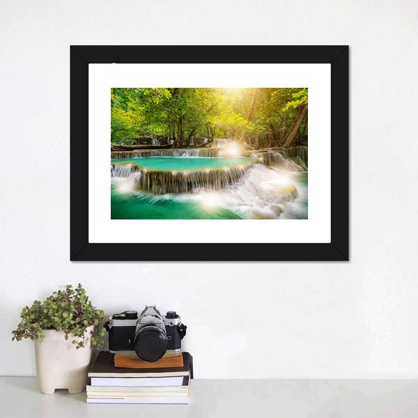 Huai Mae Kamin Waterfall Thailand Canvas Wall Art-1 Piece-Framed Print-20" x 16"-Tiaracle